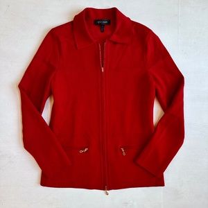 Escada Red Zip Up Cardigan Knit Jacket